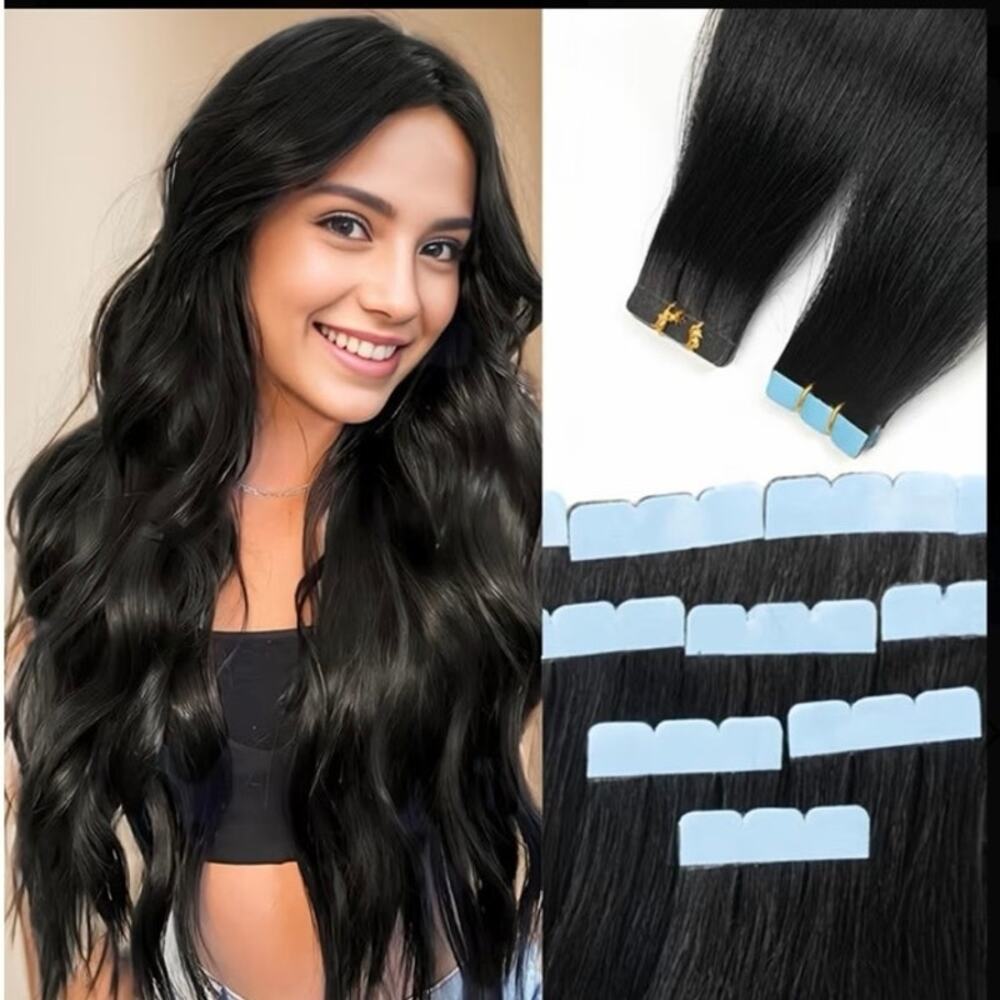 12" Vlasy Mini Tape In Hair Extensions 100% Real Human Hair - #1B Natural Black